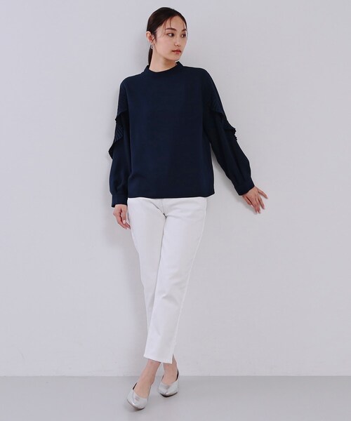 OPAQUE.CLIP（オペークドットクリップ）の「《美人百花掲載》プリーツフリルスリーブブラウス【洗濯機洗い可】（シャツ/ブラウス・レディース・ネイビー/ホワイト/ピンク・38/40/42）」の9枚目の写真