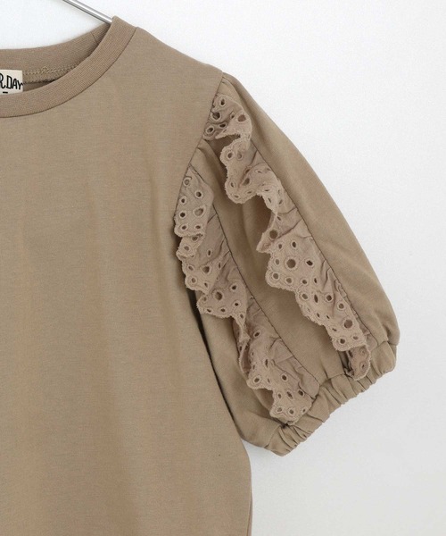MAKE YOUR DAY(メイクユアデイ)の「ママとおそろい 袖レース半袖Tシャツ■80~140cm(Tシャツ/カットソー・キッズ・イエロー/ベージュ/サックスブルー・130/120/100/90/80/140/110)」の15枚目の写真