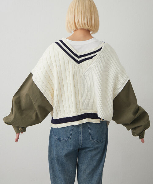CIAOPANIC TYPY(チャオパニックティピー)の「【etsinta】リメイクミリタリーボリュームスリーブチルデンニット(パーカー・レディース・カーキ・ONE SIZE)」の17枚目の写真