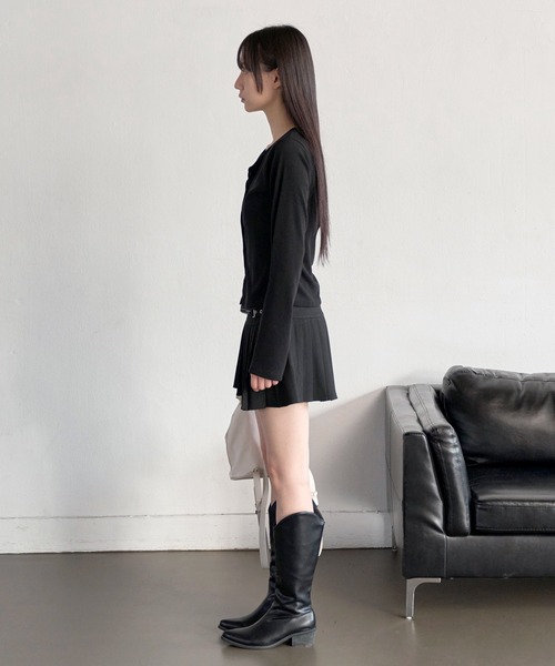 UNE MANSION（ユヌマンション）の「ラウンドネックストライプカーディガン風レイヤードカットソー（Tシャツ/カットソー・レディース・ブラック/チャコール・FREE）」の8枚目の写真