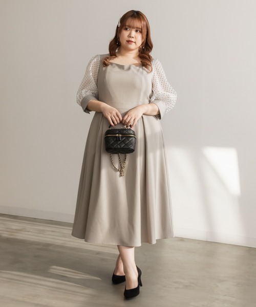 CLETTE（クレット）の「シアードットスリーブワンピース（ワンピース・レディース・サンドグレー/ネイビー/ブラック・LL/3L/4L）」の2枚目の写真