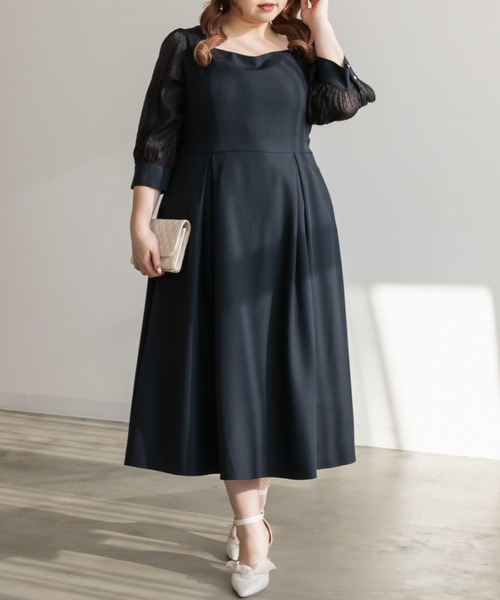 CLETTE（クレット）の「シアードットスリーブワンピース（ワンピース・レディース・サンドグレー/ネイビー/ブラック・LL/3L/4L）」の3枚目の写真