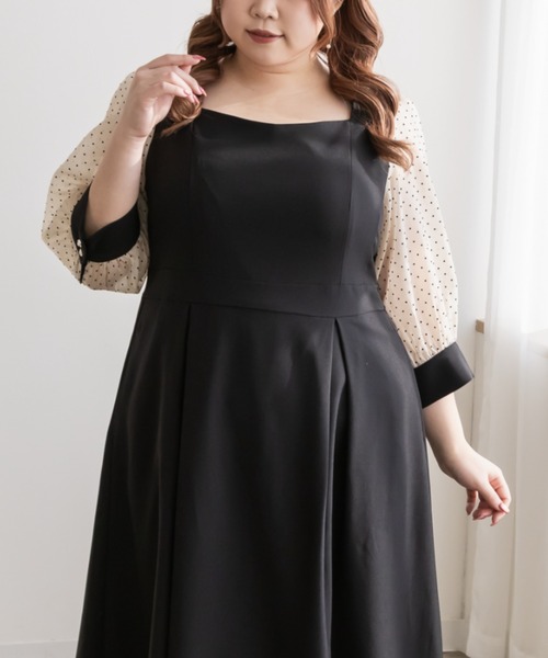 CLETTE（クレット）の「シアードットスリーブワンピース（ワンピース・レディース・サンドグレー/ネイビー/ブラック・LL/3L/4L）」の6枚目の写真