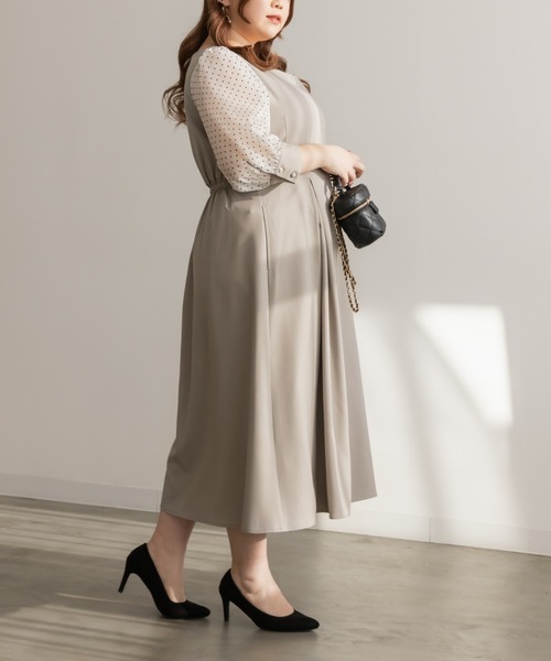 CLETTE（クレット）の「シアードットスリーブワンピース（ワンピース・レディース・サンドグレー/ネイビー/ブラック・LL/3L/4L）」の10枚目の写真