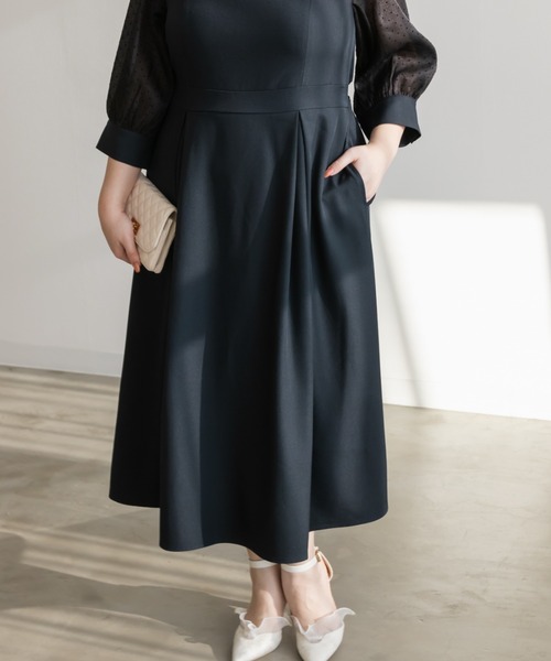 CLETTE（クレット）の「シアードットスリーブワンピース（ワンピース・レディース・サンドグレー/ネイビー/ブラック・LL/3L/4L）」の15枚目の写真