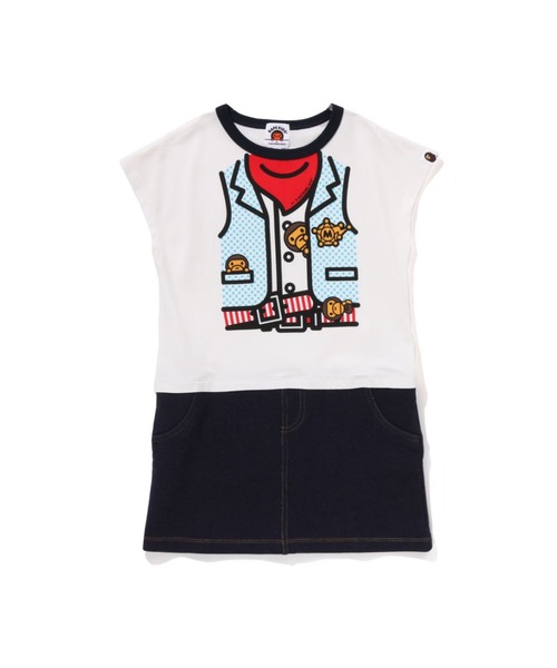 A BATHING APE(アベイシングエイプ)の「BABY MILO SHERIFF VEST PRINT DRESS(ワンピース・キッズ・ホワイト・90/100/110/130/140/120)」の1枚目の写真