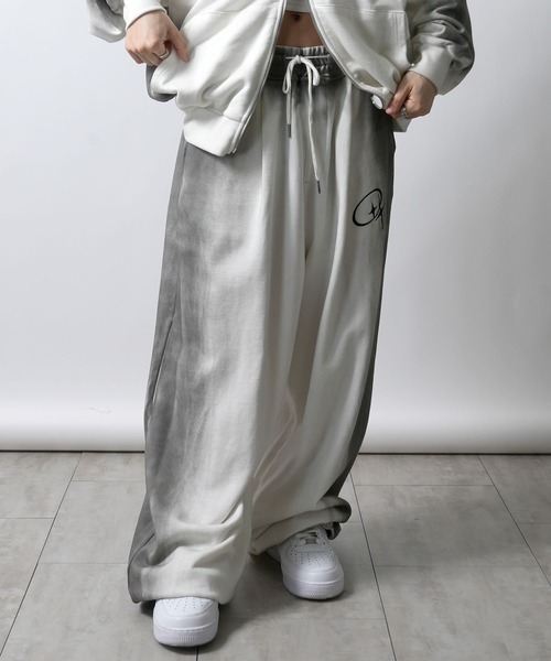 SKOOT SHREDDED スウェットパンツ ブラック （裾直し済9cm） セール】one point stitch spray processing sweat pants/ワン