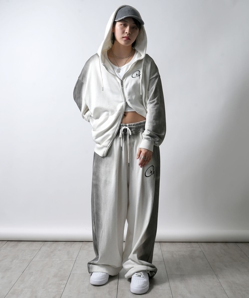 セール】one point stitch spray processing sweat pants/ワン