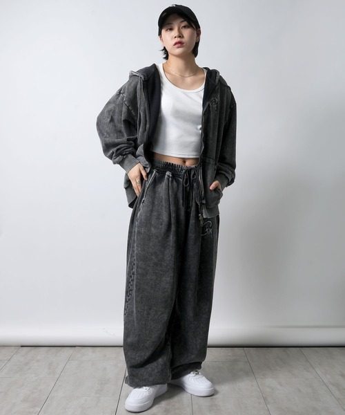セール】one point stitch spray processing sweat pants/ワン