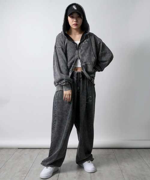 セール】one point stitch spray processing sweat pants/ワン