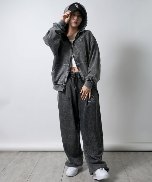 セール】one point stitch spray processing sweat pants/ワンポイント