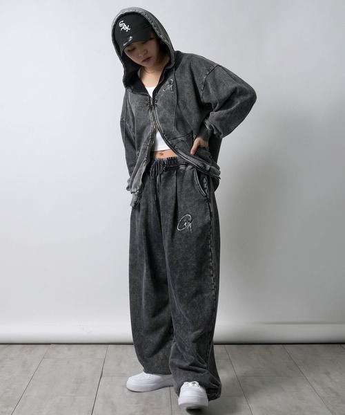セール】one point stitch spray processing sweat pants/ワン
