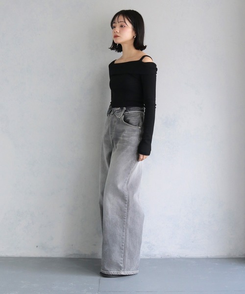 cheriella(シェリエラ)の「【cheriella】ワンショルリブTOPS ONE-SHOULDER RIB TOPS(Tシャツ/カットソー・レディース・アイボリー/ブラック・M)」の13枚目の写真