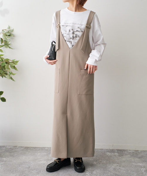 Spick & Span（スピックアンドスパン）の「バックル付きダブルクロスジャンスカ（ジャンパースカート・レディース・ブラック/ベージュ・36/38）」の9枚目の写真