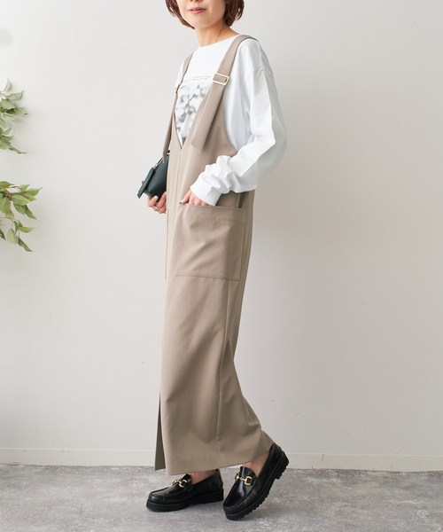 Spick & Span（スピックアンドスパン）の「バックル付きダブルクロスジャンスカ（ジャンパースカート・レディース・ブラック/ベージュ・36/38）」の10枚目の写真