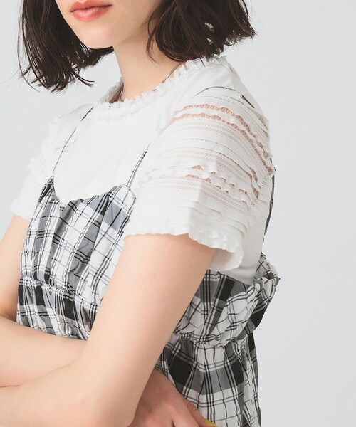 Ray BEAMS（レイビームス）の「ボーダー レース スリーブ Tシャツ（Tシャツ/カットソー・レディース・オフホワイト/ブラック・ONE SIZE）」の7枚目の写真