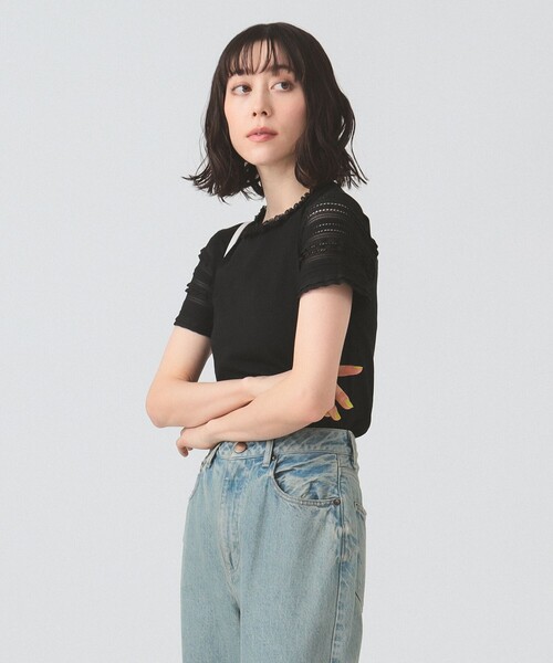Ray BEAMS（レイビームス）の「ボーダー レース スリーブ Tシャツ（Tシャツ/カットソー・レディース・オフホワイト/ブラック・ONE SIZE）」の10枚目の写真