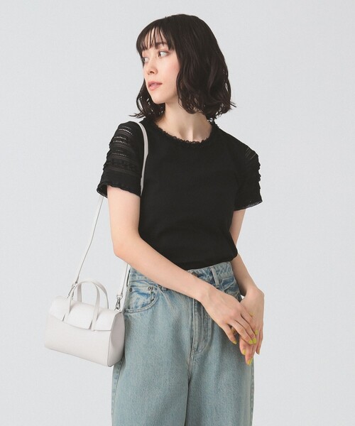 Ray BEAMS（レイビームス）の「ボーダー レース スリーブ Tシャツ（Tシャツ/カットソー・レディース・オフホワイト/ブラック・ONE SIZE）」の11枚目の写真