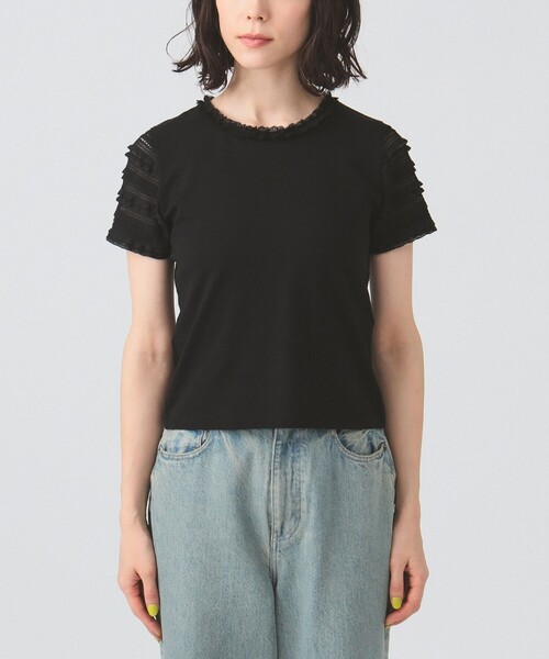 Ray BEAMS（レイビームス）の「ボーダー レース スリーブ Tシャツ（Tシャツ/カットソー・レディース・オフホワイト/ブラック・ONE SIZE）」の12枚目の写真