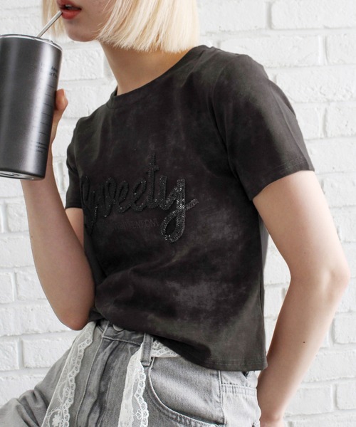 SpRay(スプレイ)の「Sweetyスパンコールトップス(Tシャツ/カットソー・レディース・ブラック/ブラウン/アイボリー・FREE)」の2枚目の写真