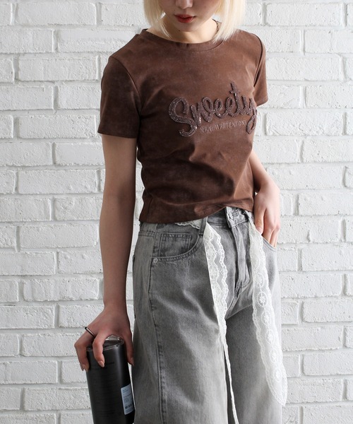SpRay(スプレイ)の「Sweetyスパンコールトップス(Tシャツ/カットソー・レディース・ブラック/ブラウン/アイボリー・FREE)」の17枚目の写真