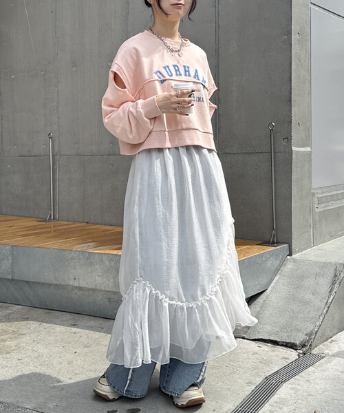 w closet(ダブルクローゼット)の「【2サイズ展開】シアーティアードスカート(スカート・レディース・オフホワイト/グレー・1/2)」の22枚目の写真