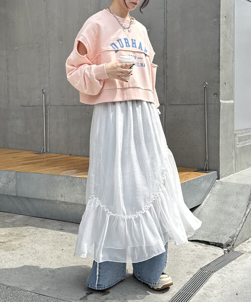 w closet(ダブルクローゼット)の「【2サイズ展開】シアーティアードスカート(スカート・レディース・オフホワイト/グレー・1/2)」の21枚目の写真