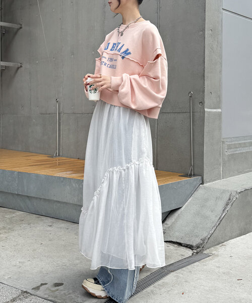 w closet(ダブルクローゼット)の「【2サイズ展開】シアーティアードスカート(スカート・レディース・オフホワイト/グレー・1/2)」の20枚目の写真