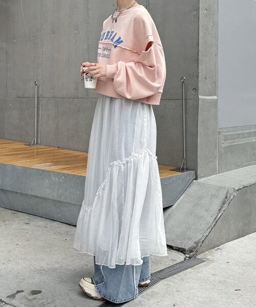w closet(ダブルクローゼット)の「【2サイズ展開】シアーティアードスカート(スカート・レディース・オフホワイト/グレー・1/2)」の19枚目の写真