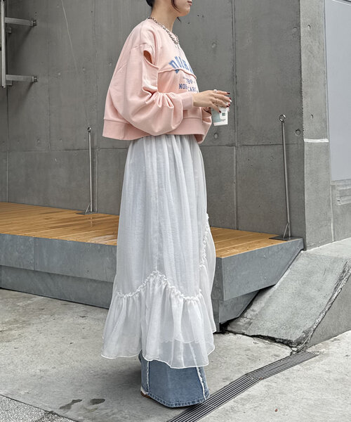 w closet(ダブルクローゼット)の「【2サイズ展開】シアーティアードスカート(スカート・レディース・オフホワイト/グレー・1/2)」の17枚目の写真