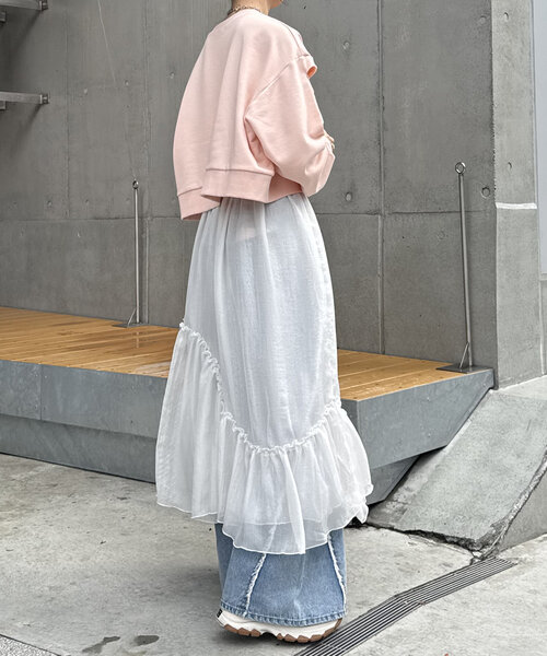 w closet(ダブルクローゼット)の「【2サイズ展開】シアーティアードスカート(スカート・レディース・オフホワイト/グレー・1/2)」の16枚目の写真