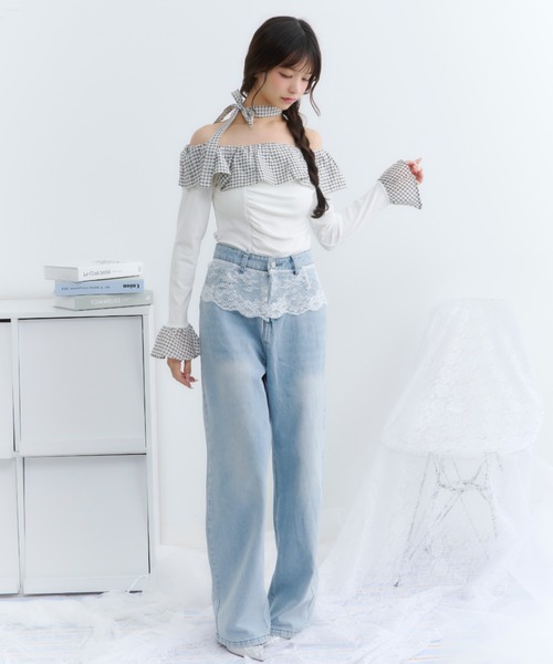 TITTY&CO.(ティティーアンドコー)の「ギンガムフリルオフショルトップス(シャツ/ブラウス・レディース・アイボリー/ブラック・FREE)」の21枚目の写真