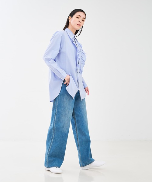 collex（コレックス）の「フロントフリルシャツ（シャツ/ブラウス・レディース・ブラウン/サックスブルー・フリー）」の3枚目の写真