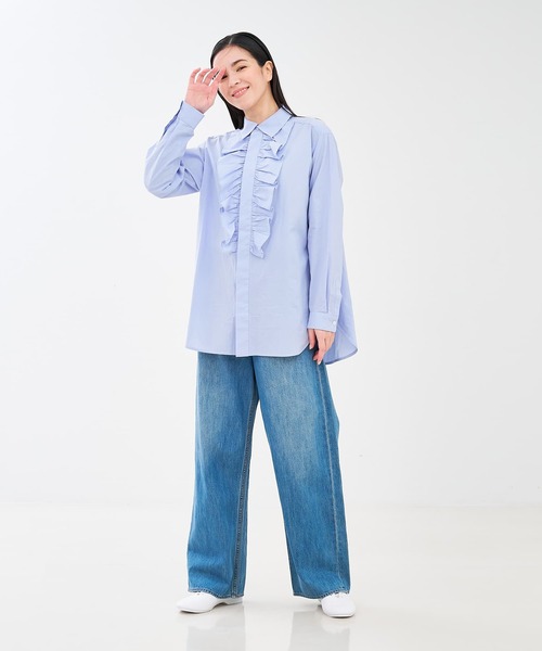 collex（コレックス）の「フロントフリルシャツ（シャツ/ブラウス・レディース・ブラウン/サックスブルー・フリー）」の4枚目の写真