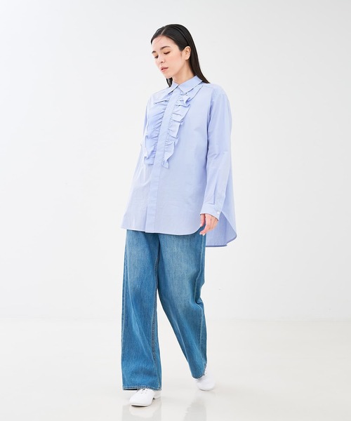 collex（コレックス）の「フロントフリルシャツ（シャツ/ブラウス・レディース・ブラウン/サックスブルー・フリー）」の5枚目の写真