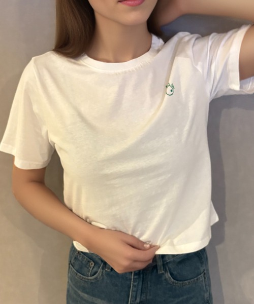 Girly Doll(ガーリードール)の「ラビットモチーフワンポイントTシャツ(Tシャツ/カットソー・レディース・ブラック/グリーン・L/M)」の4枚目の写真