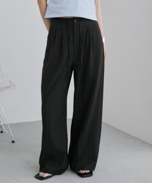 Aunt Marie's（アントマリーズ）の「ストライプタックワイドスラックスパンツ（スラックス・レディース・グレー/ブラック/ネイビー・MEDIUM/LARGE）」の8枚目の写真