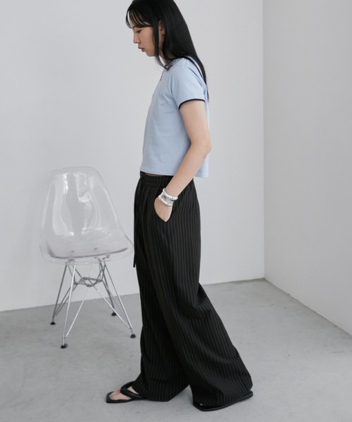 Aunt Marie's（アントマリーズ）の「ストライプタックワイドスラックスパンツ（スラックス・レディース・グレー/ブラック/ネイビー・MEDIUM/LARGE）」の12枚目の写真