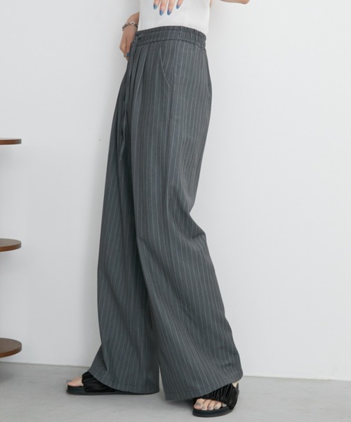 Aunt Marie's（アントマリーズ）の「ストライプタックワイドスラックスパンツ（スラックス・レディース・グレー/ブラック/ネイビー・MEDIUM/LARGE）」の13枚目の写真