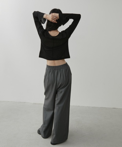 Aunt Marie's（アントマリーズ）の「ストライプタックワイドスラックスパンツ（スラックス・レディース・グレー/ブラック/ネイビー・MEDIUM/LARGE）」の12枚目の写真