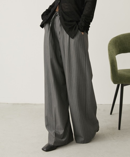 セール】ストライプタックワイドスラックスパンツ（スラックス）｜Aunt
