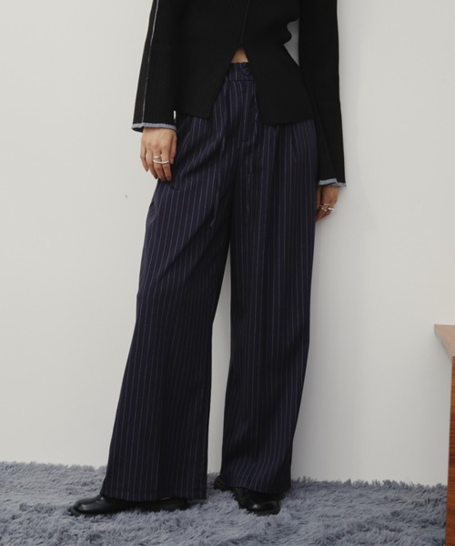 ストライプタックワイドスラックスパンツ（スラックス）｜Aunt Marie's