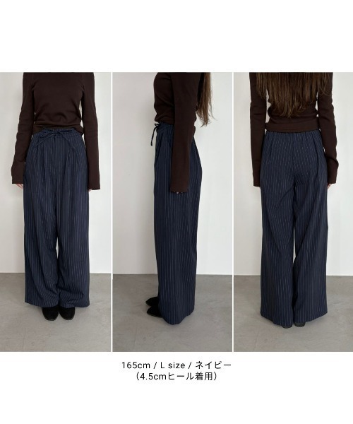 Aunt Marie's(アントマリーズ)の「【AUNT MARIE'S】ストライプタックワイドスラックスパンツ【人気アイテム!】(スラックス・レディース・グレー/ブラック/ネイビー・MEDIUM/LARGE)」の10枚目の写真