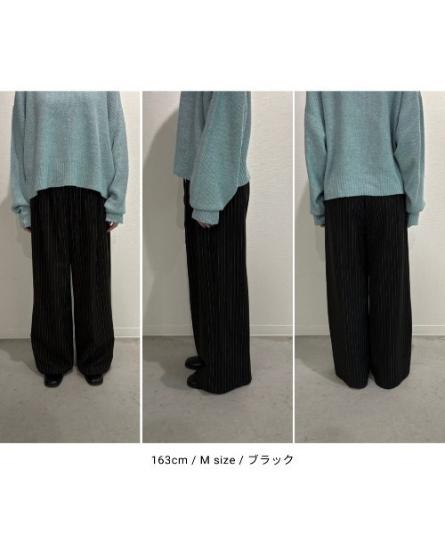 Aunt Marie's(アントマリーズ)の「【AUNT MARIE'S】ストライプタックワイドスラックスパンツ【人気アイテム!】(スラックス・レディース・グレー/ブラック/ネイビー・MEDIUM/LARGE)」の12枚目の写真