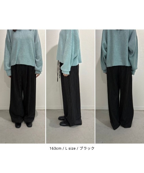 Aunt Marie's(アントマリーズ)の「【AUNT MARIE'S】ストライプタックワイドスラックスパンツ【人気アイテム!】(スラックス・レディース・グレー/ブラック/ネイビー・MEDIUM/LARGE)」の13枚目の写真