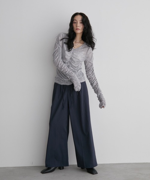 Aunt Marie's（アントマリーズ）の「【AUNT MARIE'S】ストライプタックワイドスラックスパンツ【人気アイテム！】（スラックス・レディース・グレー/ブラック/ネイビー・MEDIUM/LARGE/SMALL）」の21枚目の写真