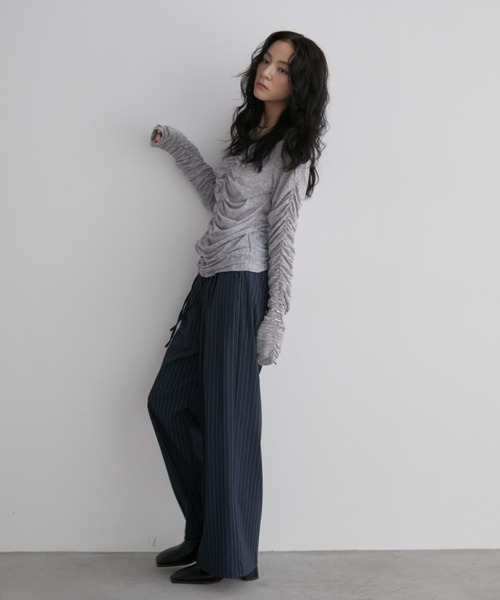 Aunt Marie's（アントマリーズ）の「【AUNT MARIE'S】ストライプタックワイドスラックスパンツ【人気アイテム！】（スラックス・レディース・グレー/ブラック/ネイビー・MEDIUM/LARGE/SMALL）」の22枚目の写真