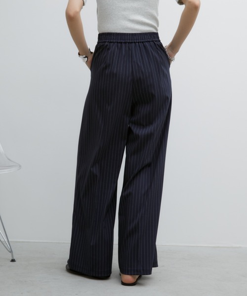 00s ストライプ ワイドスラックス ダークネイビー 三陽商会 WEB限定/OUTLET】【SL】【秋冬】ワイドパンツ/ネイビー×チョーク