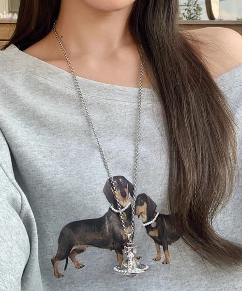 GEMEDA（ジェメダ）の「ワンちゃんプリントワンショルダーTシャツ（Tシャツ/カットソー・レディース・ホワイト/グレー/ブラック/ネイビー/ホワイト系その他/ホワイト系その他2・M）」の12枚目の写真