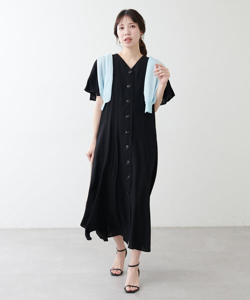 社交ダンス用　フレアスリーブワンピース ako】釦開きフレアスリーブワンピース（ワンピース）｜natural